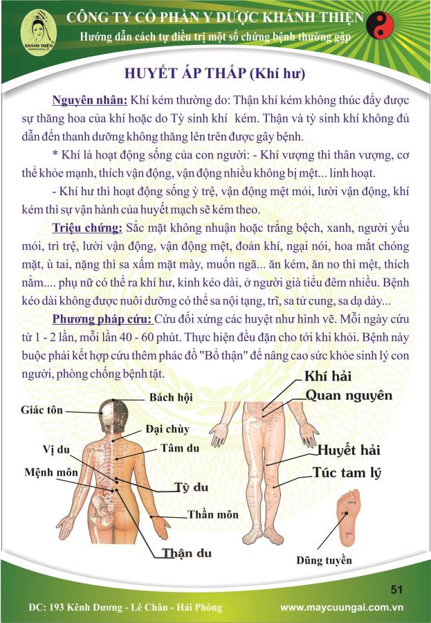 Máy cứu ngải: Cứu huyết áp thấp ( khí hư)
